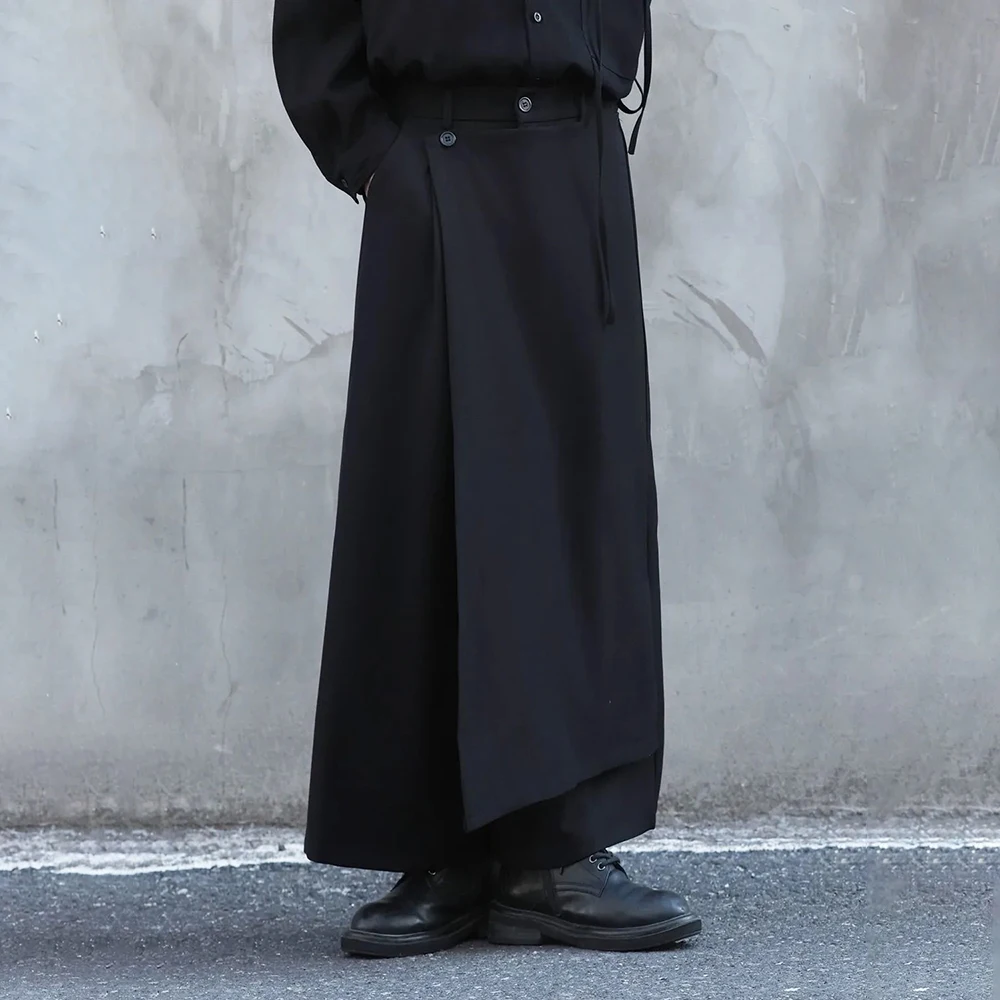 

Y2k Culottes Double-Layer Side Hem Casual Samurai Pants Hakama Genderless Streetwear Fashion Niche Youth Campus Wide-Leg Pants