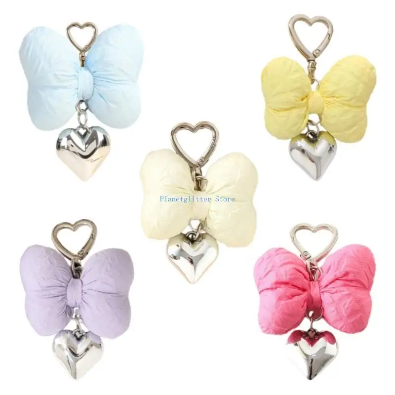 

652B Cotton Bowknot Keychain with Heart Pendant Soft Bag Hanging Charm for Women
