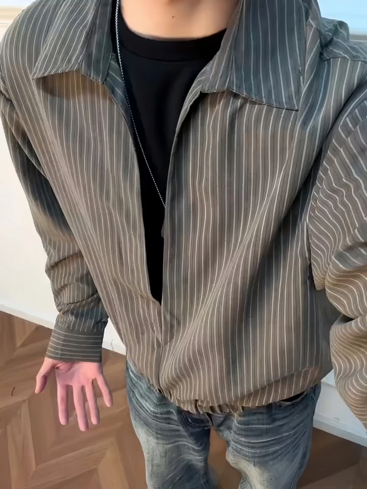 

Мужская рубашка с V-образным вырезом, темно-серая, повседневная, свободного кроя, с длинным рукавом, из дышащего полиэстера, для весны и осени, с эффектом многослойности