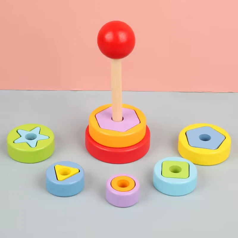 Montessori Toys Wooden Puzzle for Babies Kids 2 Years Rainbow Tower Game Activity Building Block Educational Geometric Cognitive