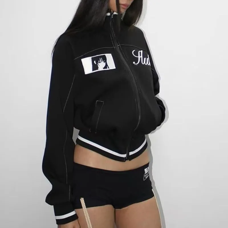 

Y2k Kawaii мультфильм девушка принт субкультурная High Street бейсбольная куртка кардиган на молнии облегающие персонализированные куртки с длинными рукавами
