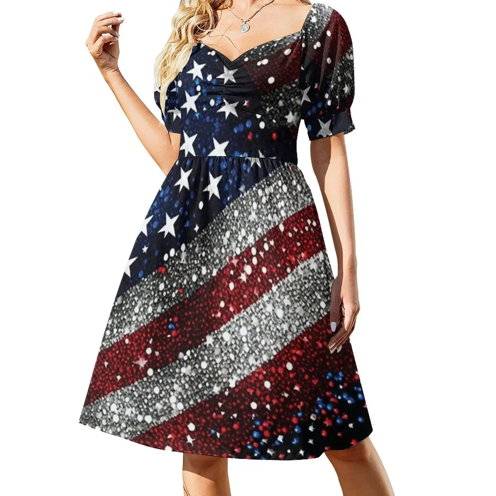 

USA flag red blue faux sparkles glitters Sleeveless Dress Prom gown women's summer dresses 2025 Female clothing Dress