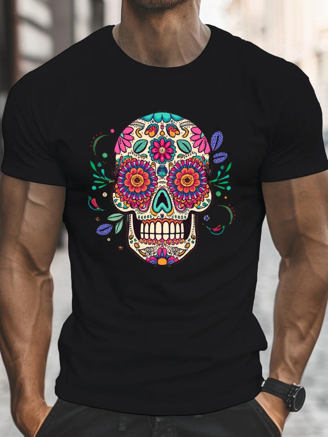 تي شيرت La Calavera De La Catrina Sugar Skull تي شيرت للرجال والنساء موضة جديدة بأكمام قصيرة وياقة دائرية تي شيرت جرافيك للجنسين ملابس الشارع