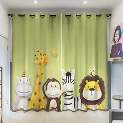 Children's Room Curtain Cartoon Animal Elephant Giraffe Lion Thin Shading Curtains for Living Room Bedroom Room Divider 2panels