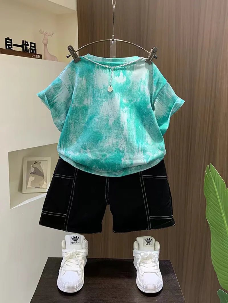 Boys' Summer Clothing Set Boys' Summer Fashionable Clothes 2024 New Children's Fashion Short Sleeve Two Piece Set Thin