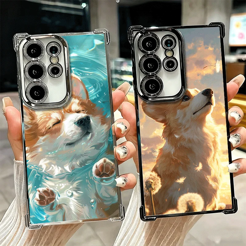 Corgi Dog Cute Plating Phone Case For Samsung Galaxy S26 S25 Edge S24 S23 Ultra S22 S21 Plus S20 FE Anti-Fall Protection Cover