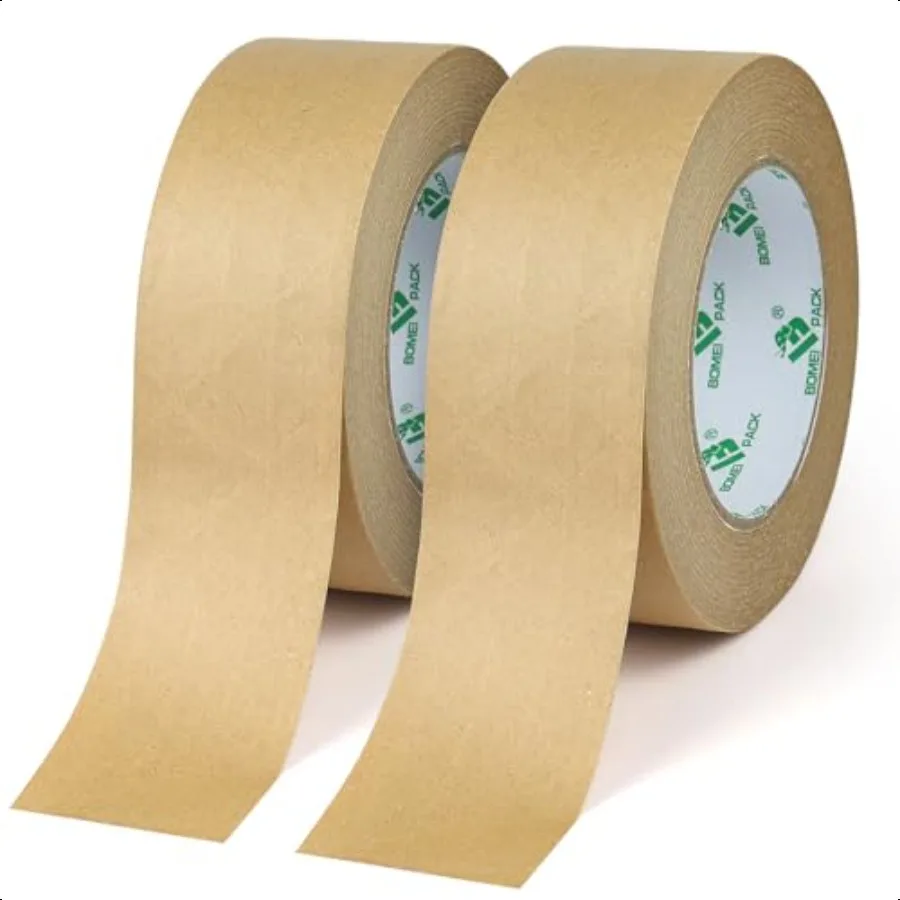 

УПАКОВКА BOMEI Усиленная бумажная упаковочная лента 2-дюймовая биоразлагаемая самоклеящаяся резиненная транспортировочная лента из крафт-бумаги для прочной упаковки