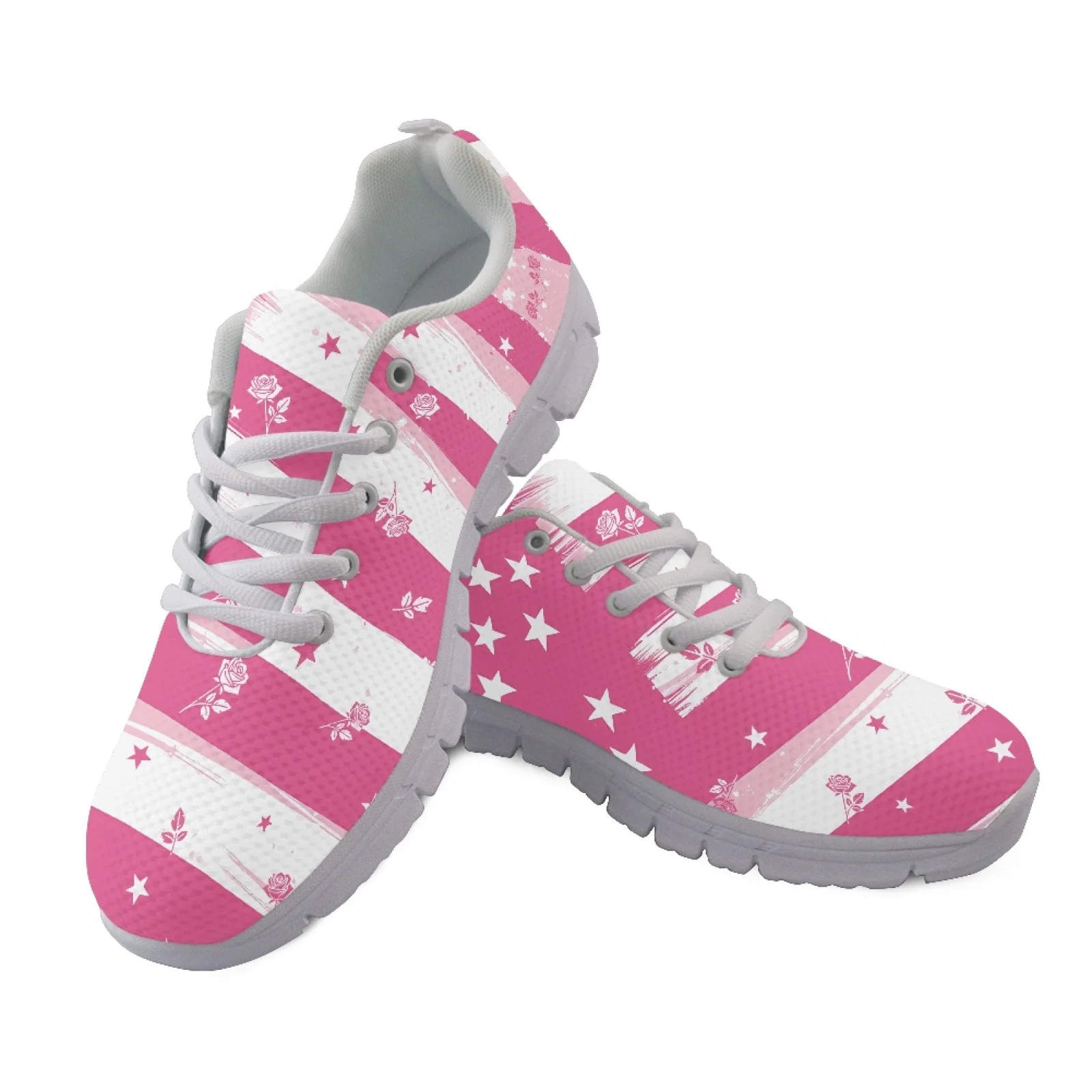 Coloranimal Breathable Soft Sports Tennis Shoes for Women Women Running Walking Shoes for Travel Star-Spangled Rose