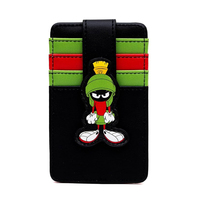 Cute cartoon Vegan PU Wallet, Marvin the Martian Pose Black Green Red ID Card Holder Purse Money Case for Men Women Fashion Bag