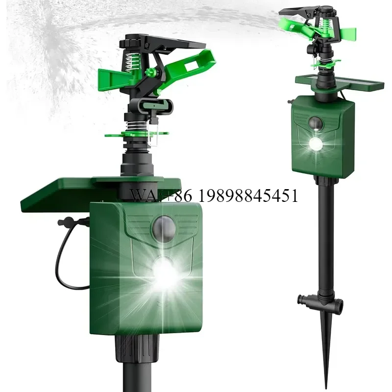 WMWMNU Motion Activated Animal Repeller with Water Sprinkler and Flashing Light Solar Powered Deer Cat Repellent Outdoor
