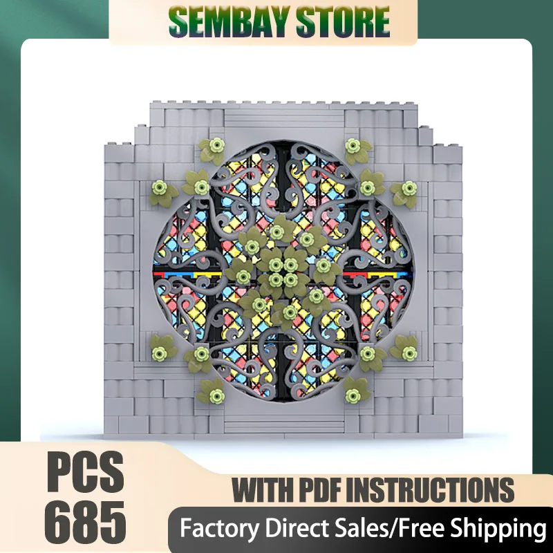 

Средневековый замок Moc, строительные кирпичи, витражи, роза, модель окна, технологические блоки, рождественские игрушки «сделай сам», строительство, праздничный подарок