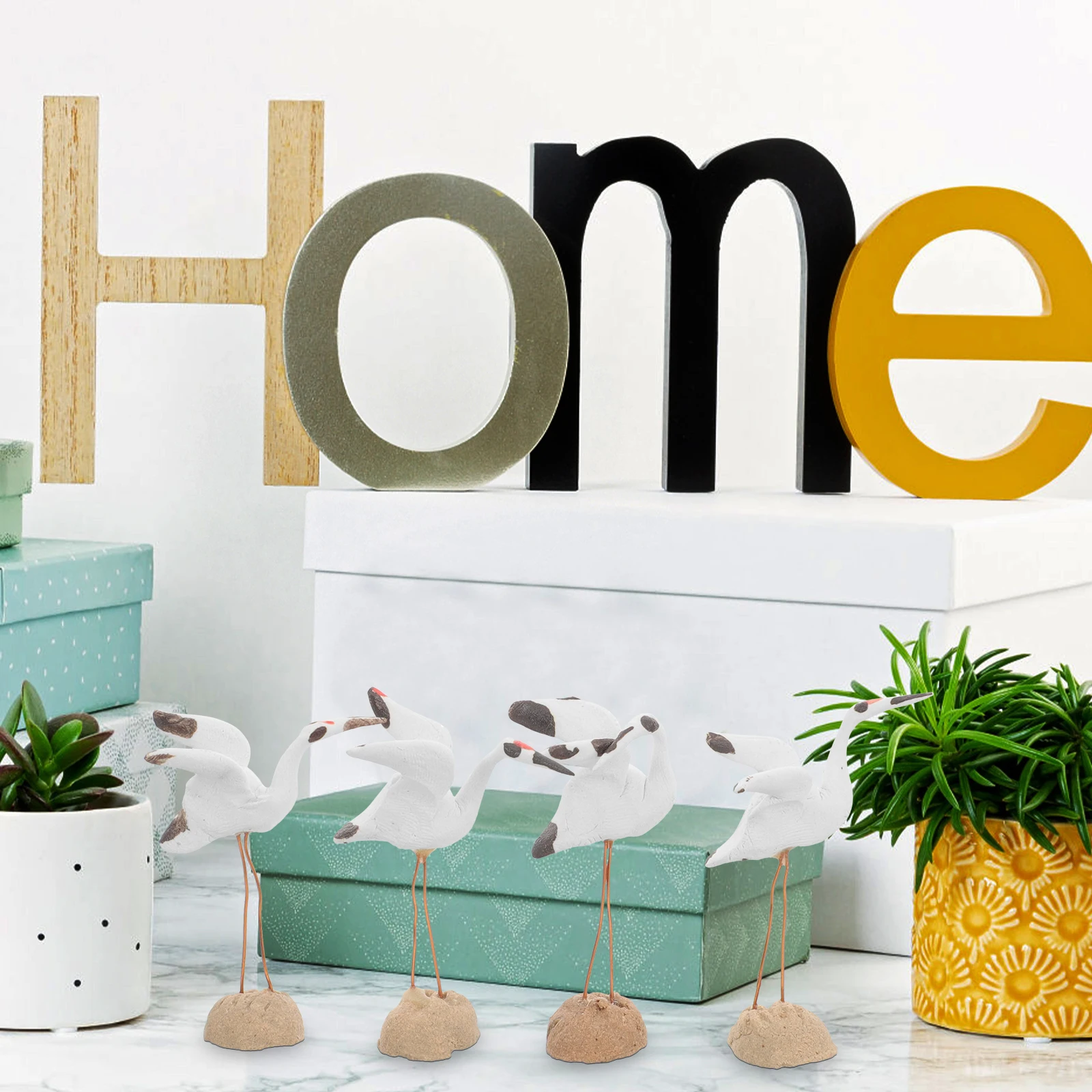 

4Pcs Ceramic Crane Statue Realistic Miniature Sculpture Bonsai Home Office Decor Fish Tank Ornament Crane Statue