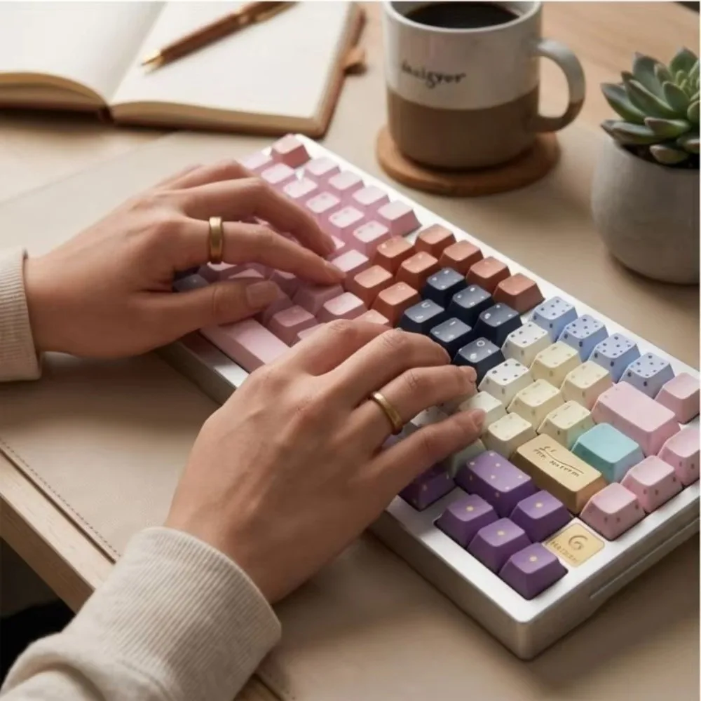 5 Pcs Handmade Craft Polka Dot Keycaps Push Button Switch Novelty Design Switch Tester Keychain Stress Relief Function