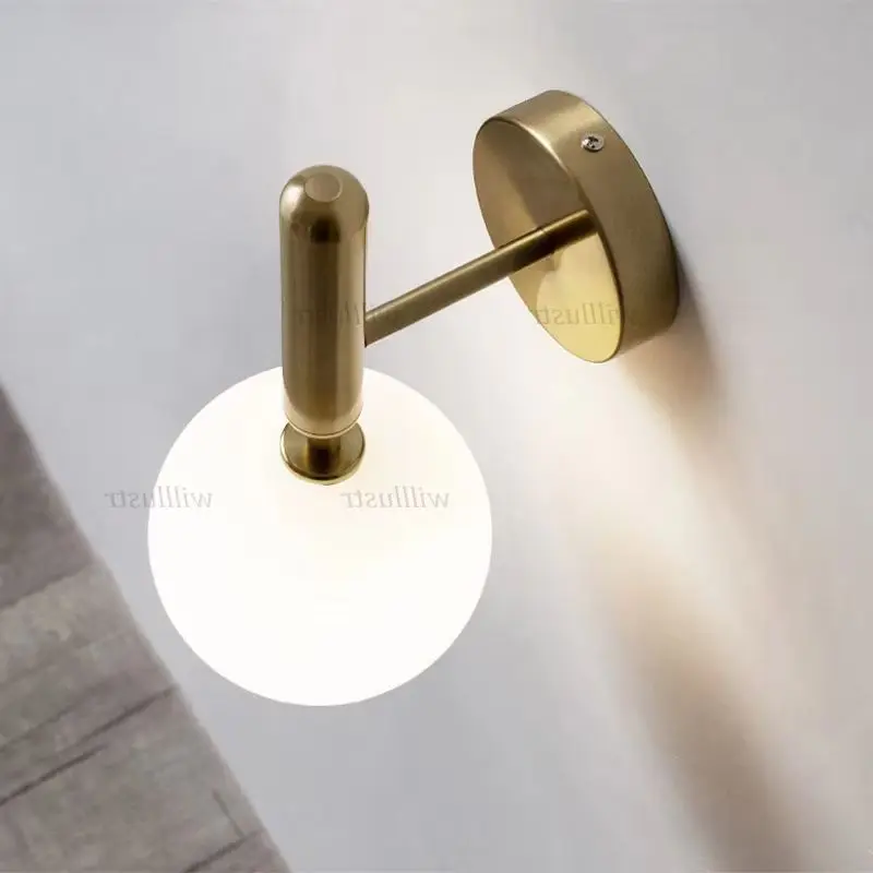 Minimalist Copper Wall Lamp Aluminum Sconce Cafe Bar Restaurant Study Lounge Stair Aisle Bedside Amber White Glass Luxury Light