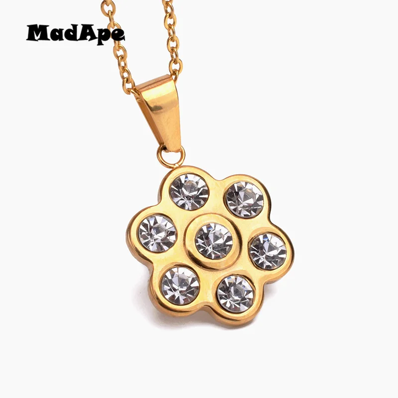 MadApe Beautiful Flower Pendant Necklace 316L Stainless Steel With Zircon Women Sweater Chain Choker For Women Jewelry Wholesale