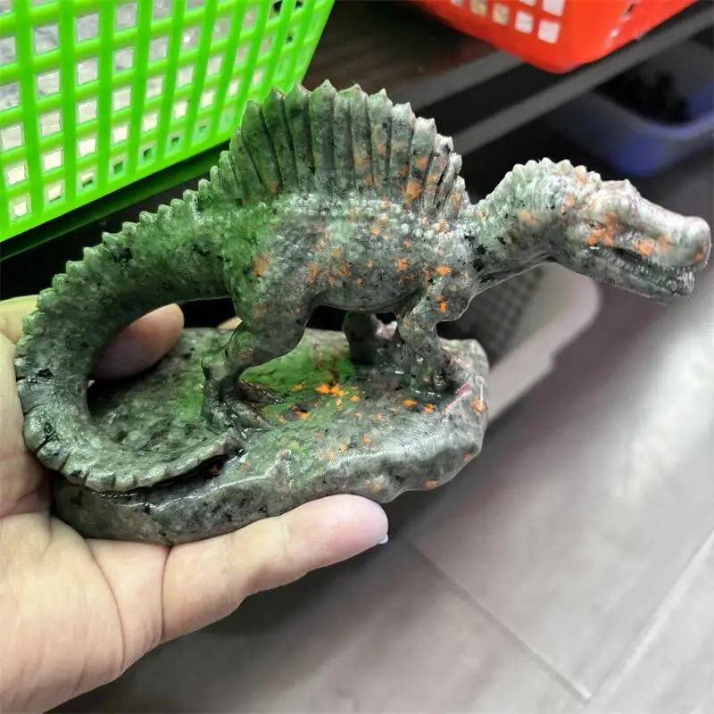 Natural Yooperlite Dinosaur Spinosaurus Quartz Carving Home Decoration Healing Energy Stone Children Birthday Gift 1pcs