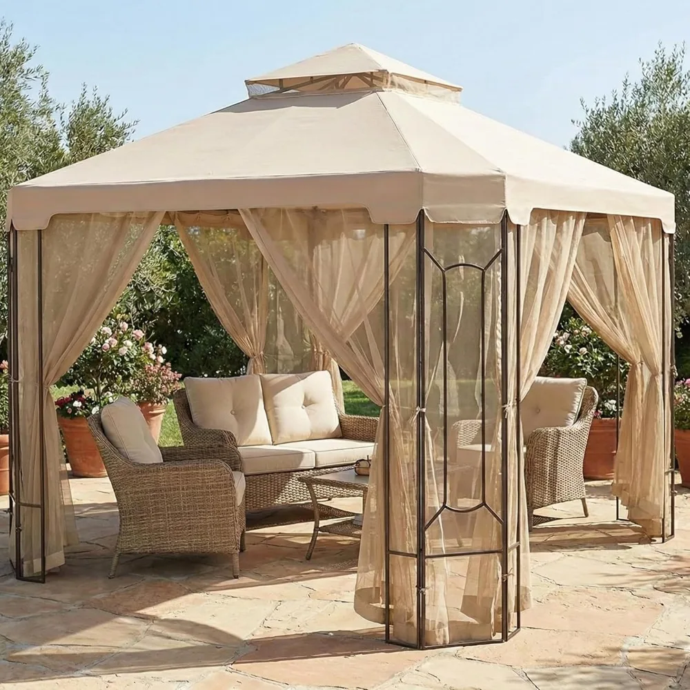 

Reinforced RipLock 350 Replacement Canopy Top and Netting Set Compatible with Cottleville 10’ x 10’ Gazebo Model, Customized