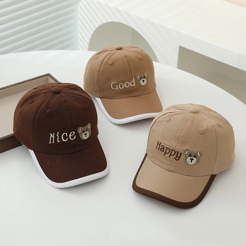 

Cartoon Bear Baby Baseball Cap Coffee Color Cute Toddler Peaked Hat Spring Summer Thin Cotton Kids Boy Girl Sun Hats