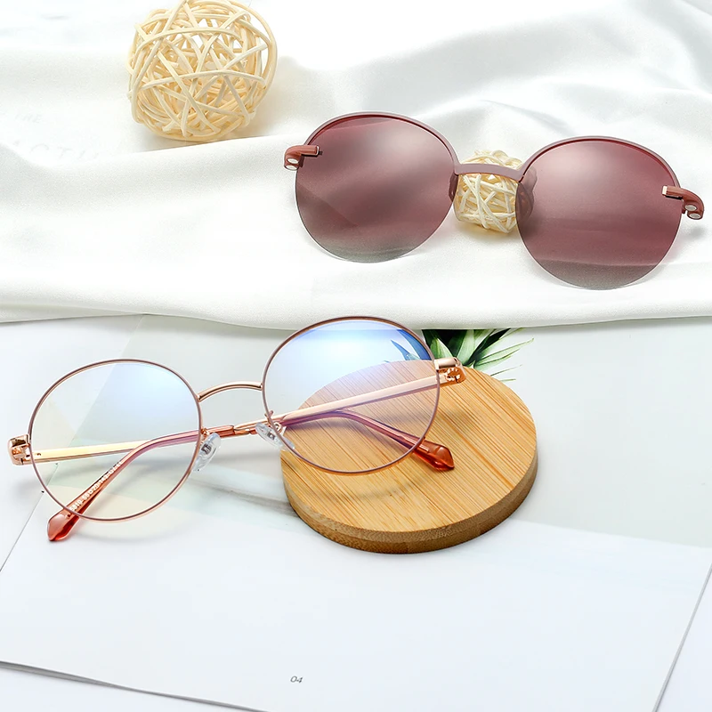 BEMORE Round Metal Clip On Prescription Glasses Women Blue Light Blocking Anti Reflective Polarized UV400 Progressive Eyeglasses