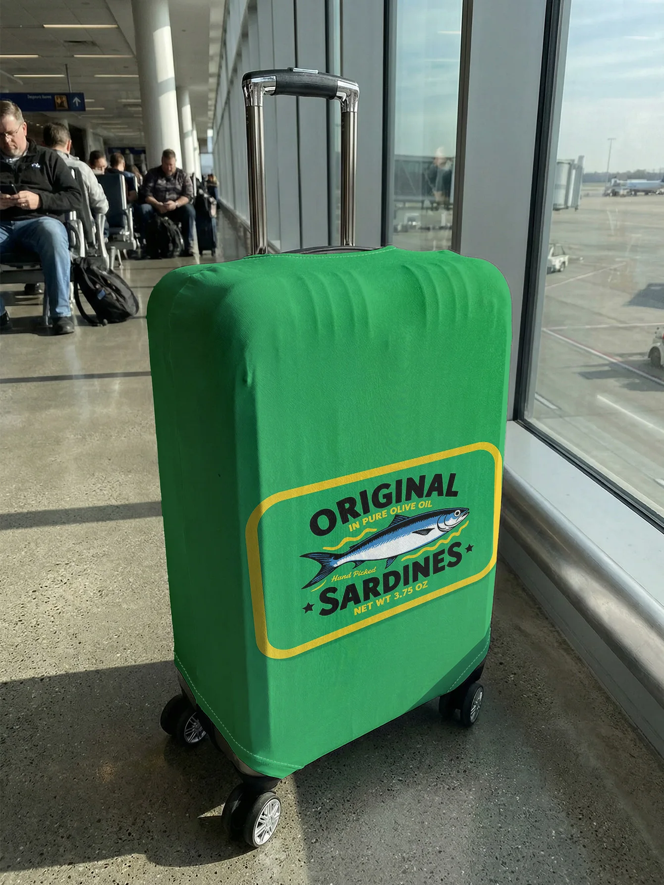 Green Base Sardine Can Funny Pattern Luggage Cover, Suitable for 18-32 Inch Luggage Cover, Luggage Handle Glove, Travel Accessor