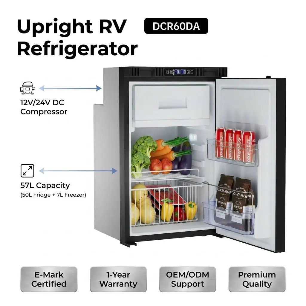 Wholesale Built-in Upright Type 12V Car Freezer Refrigerator 50L Compact Compressor Cooler for RV Motorhome Truck