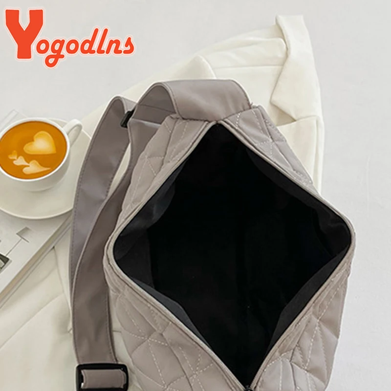 Yogodlns Rhomboid Space Cotton Shoulder Bag Winter Down Dumpling Bag Fashion Padded Crossbody Bag Luxury Lady Portable Tote