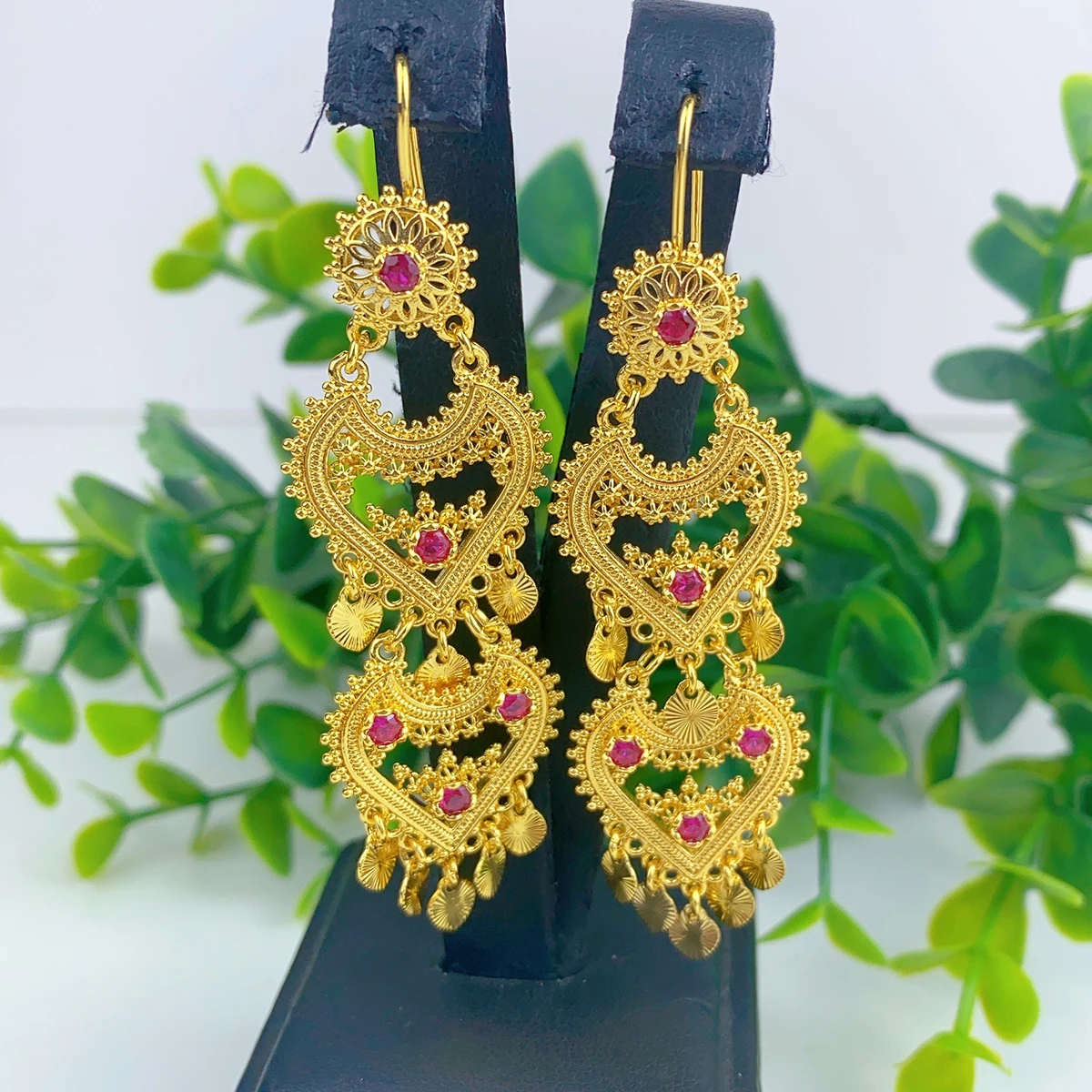 Indian Drop Earrings 24K Gold Color Jewelry For Girls African Dubai Ethiopia Wedding Earring Accessories Gifts Wholesale