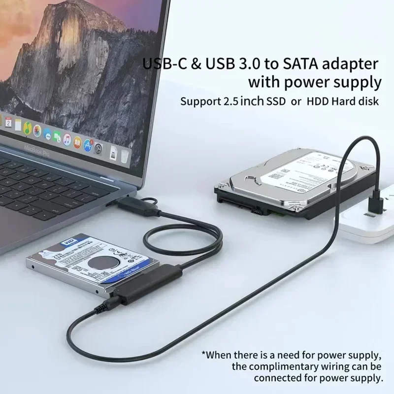 Câble adaptateur de disque dur USB 3.0 Type-C vers SATA SSD, 5Gbps, transmission de données à grande vitesse, 22 broches, convertisseur HUB USB pour disque dur de 2.5 pouces