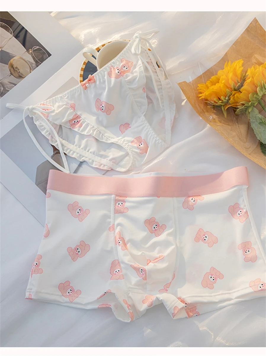 Japanese Cute Style Sweet Lolita Man Girls Lovers Briefs Boxers Kawaii Printing Rabbit Bear Bandages Lace Ruffle Panties