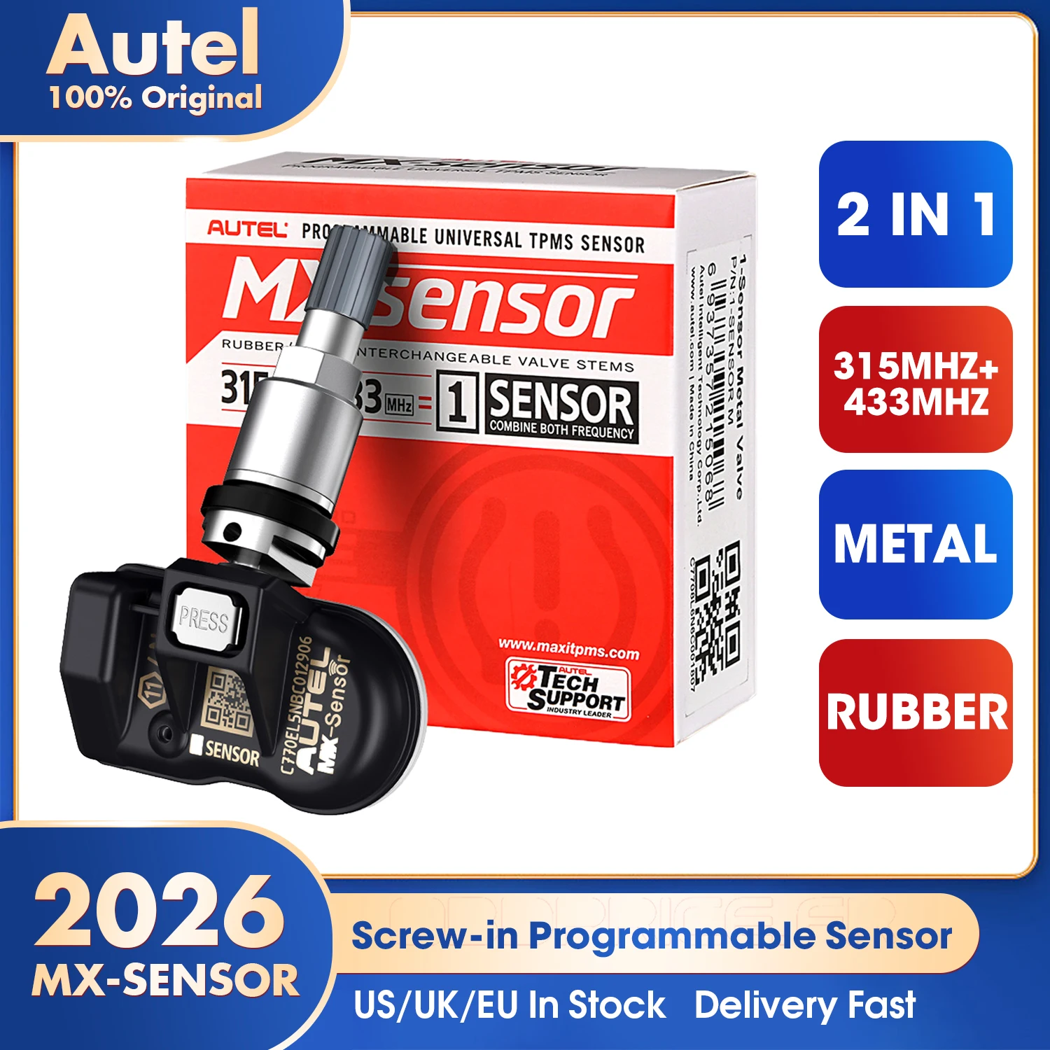 

Autel MX Sensor 433MHZ 315MHZ TPMS Sensor Tire Repair Tools 2024 New Packaging 2in1 MX-Sensors Work with TS508 Russian in Stock