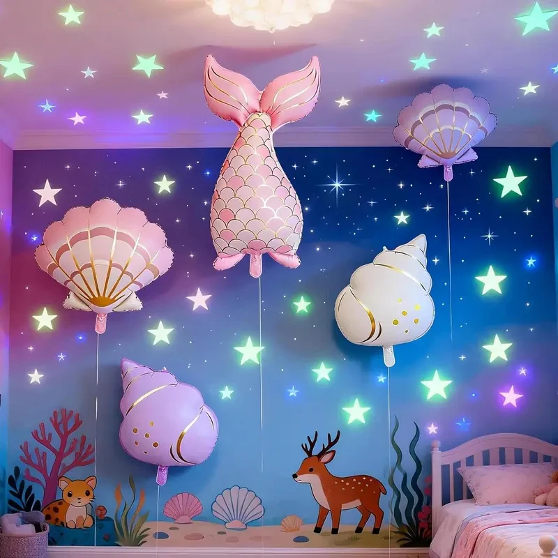 5PCS Mermaid Birthday Decor Set: Ocean-Themed Shell, Foil Tail Balloons & Party Supplies for Girls' Birthday & Sea-Themed Partie view 5