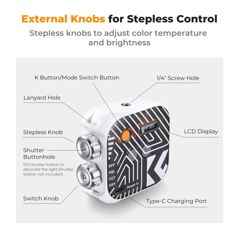 K & F CONCEPT-مصباح فيديو بجيب قابل للتعتيم RGB ، مصباح تعبئة مغناطيسي ليد ، إضاءة مؤتمرات فيديو ، 21 تأثير إضاءة ، way-K-our K #2