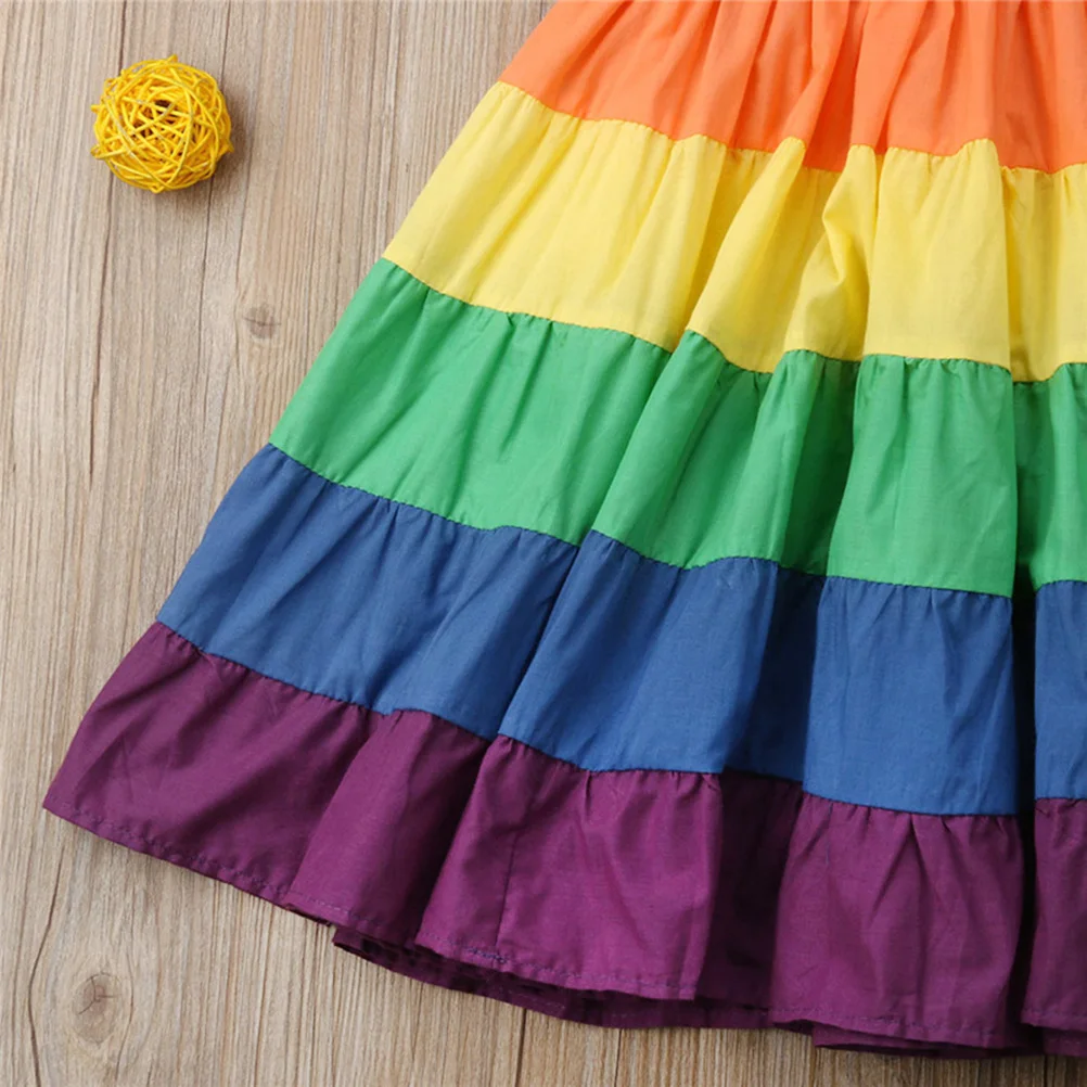 

Rainbow Skirt One-Piece Sleeveless Strapless Beach Dress Party Performance Costume Kids Girls 140Cm Height Sleepover
