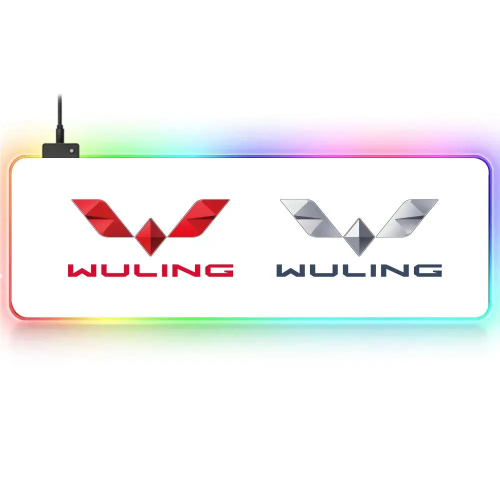 W-Wuling Logo Motors Mouse Pad, RGB Grande Gaming Mouse Pad, Base de borracha antiderrapante, Extra grande, Luminous LED Mouse Pad
