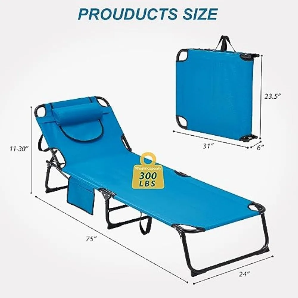 Chaise de bronzage pliable ci-après ockway, chaise longue de plage 300 artérielle avec trou pour le visage, dossier réglable, pied antidérapant, poignée portable