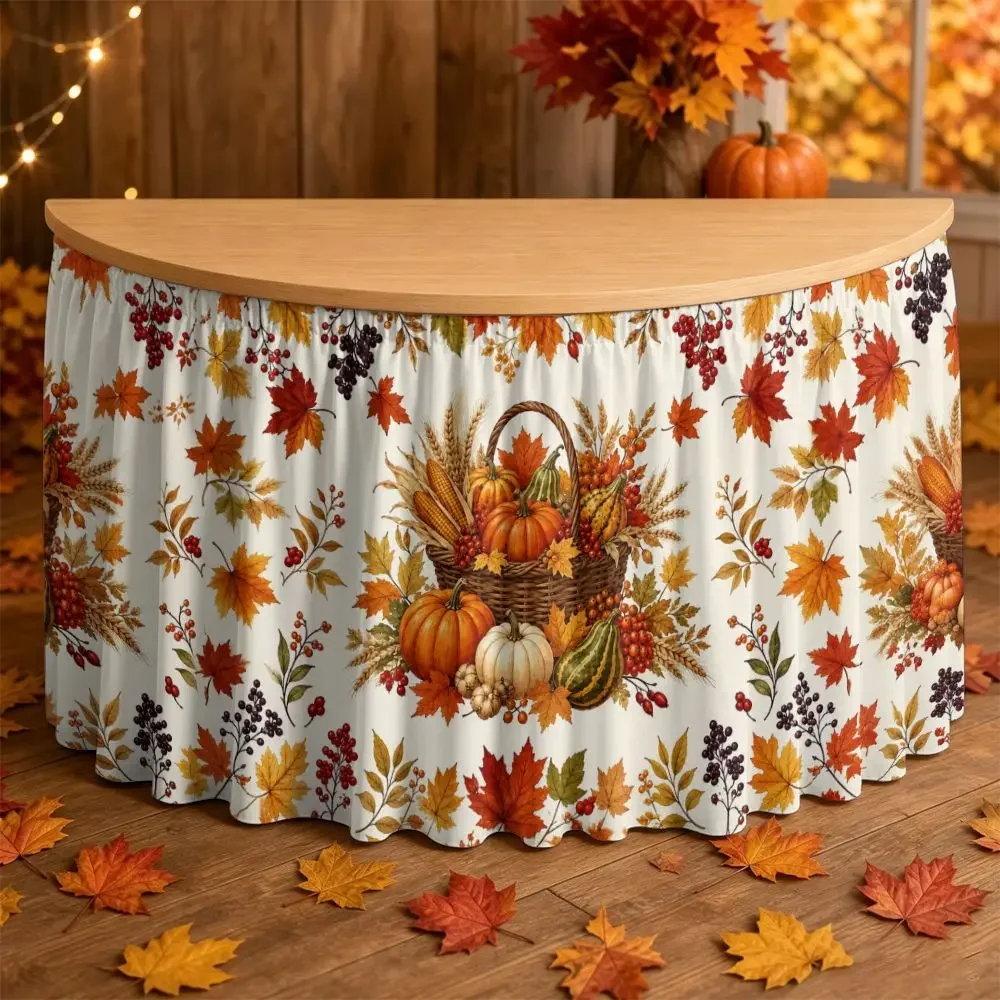 One tablecloth for a country-style autumn harvest festival party, featuring a pattern of harvest baskets on the tablecloth edge