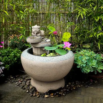 New Chinese-style courtyard flowing water ornament garden terrace balcony landscaping fish pond creative Pixiu lucky circulating