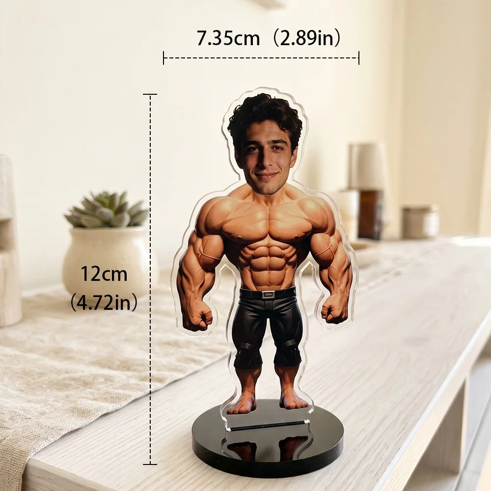 Personalized Bodybuilder Acrylic Stand, Custom Face Muscle Man Figure Standee, Funny Hercules Desk Ornament, Gym Gift,