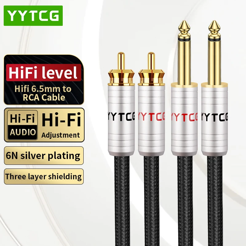 

Hi-end 6N Silver Plated Dual RCA to Dual 6.35mm Cable Applied to Mixer Console Amplifier HIFI 6.5mm to RCA Audio Cable