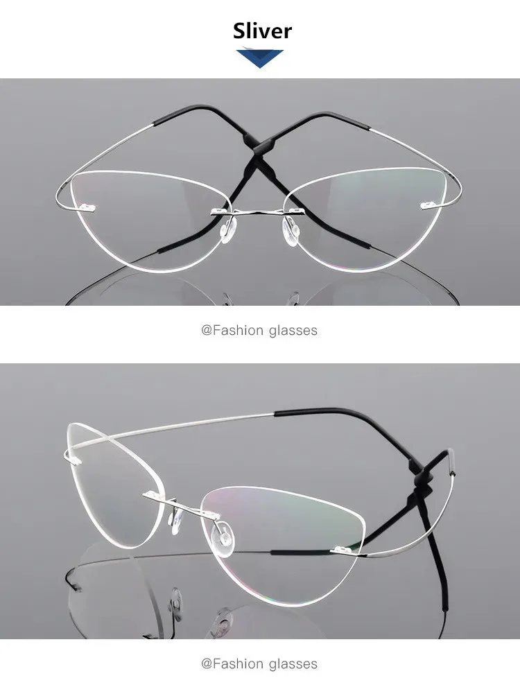 Titan Legierung Randlose Anti Blau Licht Lesebrille Für Frauen Cat Eye Metall Presbyopie Brille HD Augenschutz Leser – Detail 9