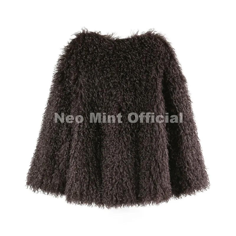 Neo Mint Winter 2026 Hot Chocolate Fluffy Chunky Sheep Fur Coat Women Oversized Overcoat Outerwear Ins Street Fashion Fur Jacket