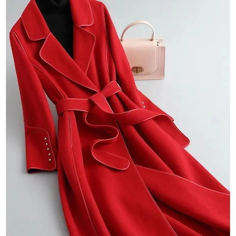 

Coat Double Sided 2023 New Korean Version High-end Slimming Double Sided Coat for Women Over Knee Length