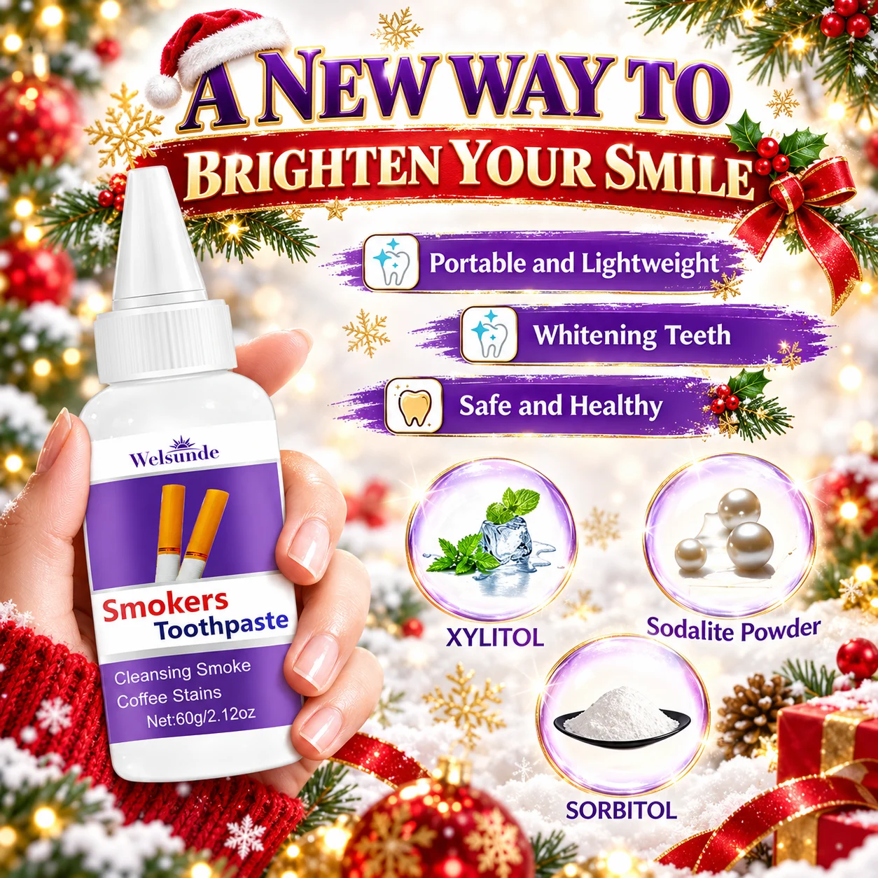 2 Packs Whitening Teeth Toothpaste, Gently Reduce Smoke & Coffee Stains, Toothpaste for Deep Cleaning & Brighter Smile, Purple Remineralizing Hydroxyapatite Toothpaste, with Minty Fresh Breath, Gentle on Gums, Ideal Oral Hygiene Gift for Women & Men