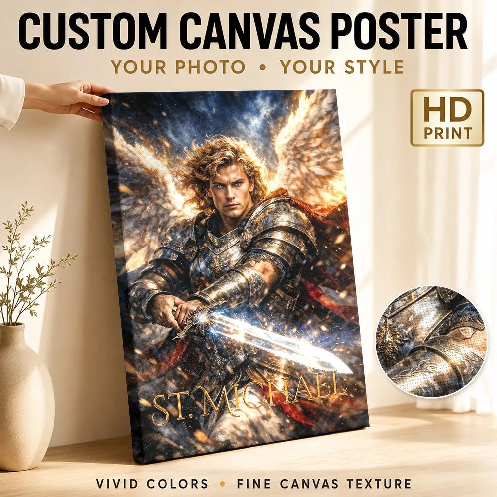 Archangel St. Michael Canvas Painting Poster Customized Photo Spiritual Mythology Wall Art for Living Room Decor Ready to Hang
