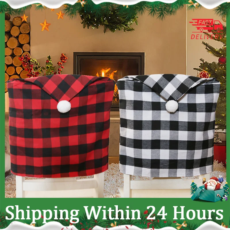 Christmas Decorations New Plaid With Hair Ball Chair Cover Atmosphere Table And Chair Cover Kitchen Dress Up Props Wholesale