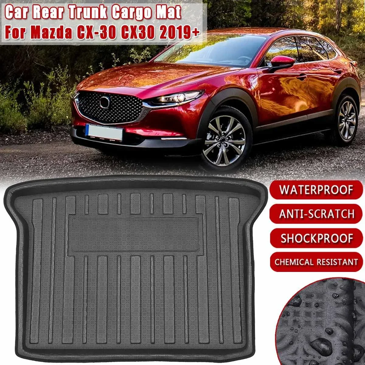 Tapis de chargement de coffre arrière, plateau de sol, doublure de botte étanche pour Mazda CX-30 CX30 2019 2020 + coussin de protection, pièce automobile