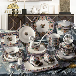 Ceramic Bowl and Dish 60-Head Luxury Household High-End Bone China Tableware Suit Light Luxury European Gift Porcelain