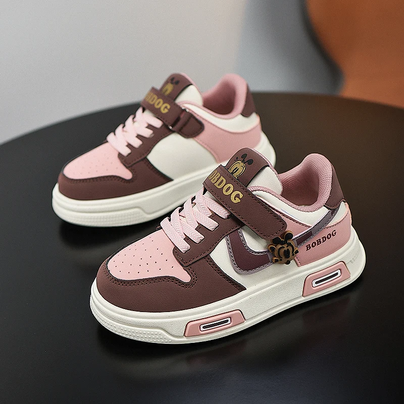 

New Flat Color-block Round-toed High-quality Leather Children's Board Shoes Versatile Fashionable Casual and Sports Shoes