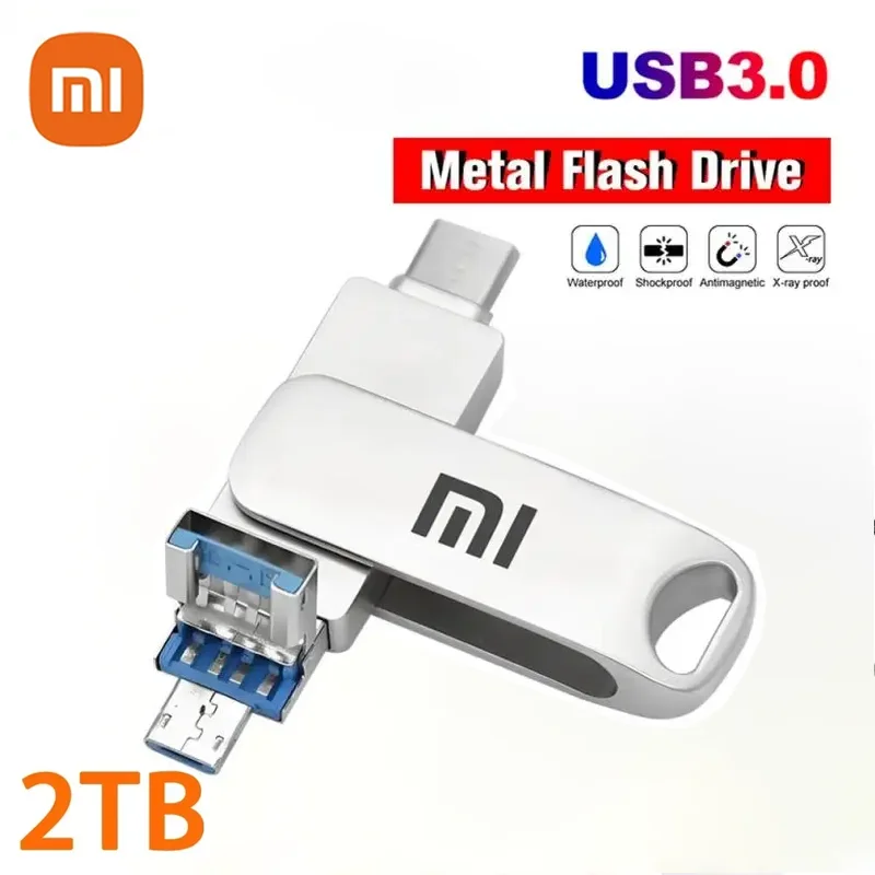 XIAOMI 2TB Metal U Disk 2 IN 1 Type-c 1024GB 64GB Flash Drive USB 3.1 512gb 1TB Pen Drives Memory Stick Type C Adapter Gifts New