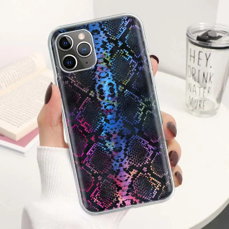 Pink Snake Skin Printing Drawing Coque Phone Case For iPhone 11 12 13 14 15 16 Pro Max 7 Plus 8 + X XR XS SE Apple Soft Fundas C